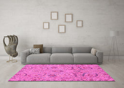 Machine Washable Abstract Pink Modern Rug in a Living Room, wshabs4106pnk
