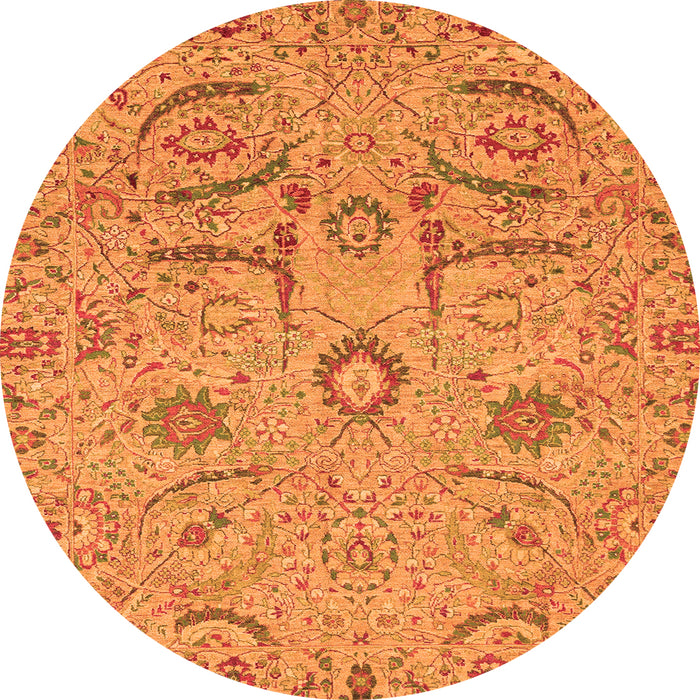 Round Machine Washable Abstract Orange Modern Area Rugs, wshabs4106org