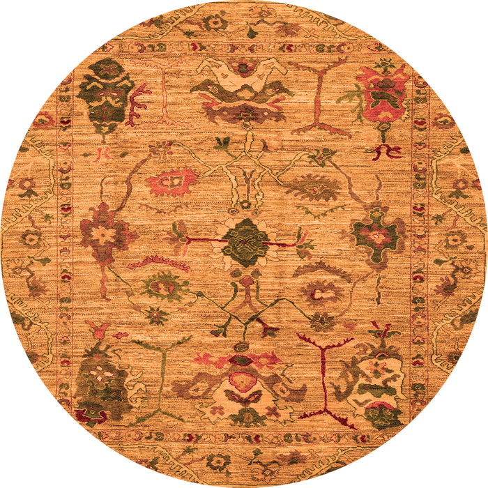 Round Machine Washable Oriental Orange Traditional Area Rugs, wshabs4107org