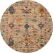 Round Machine Washable Abstract Brown Sand Brown Rug, wshabs4107