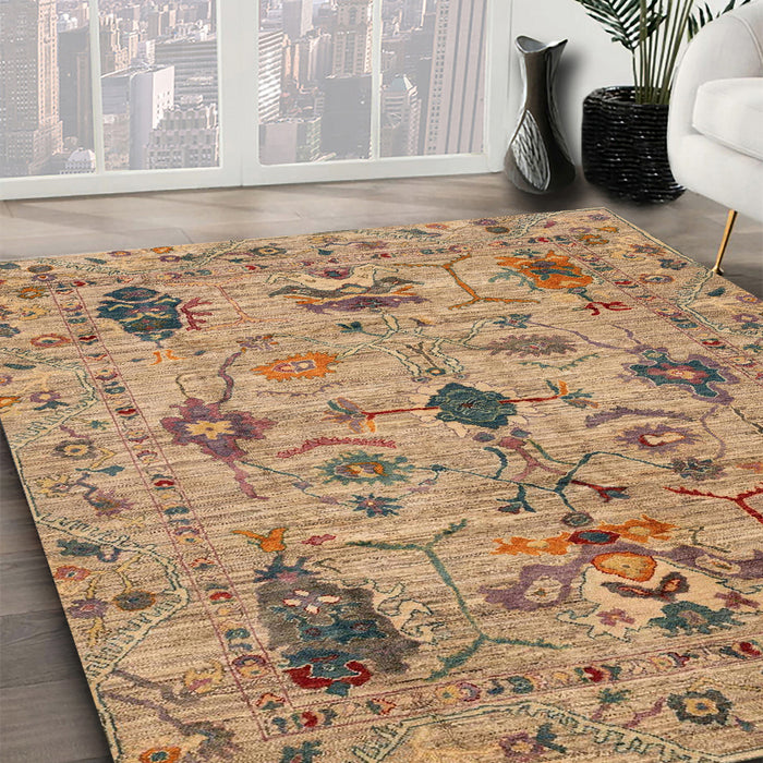 Abstract Brown Sand Brown Oriental Rug in Family Room, abs4107