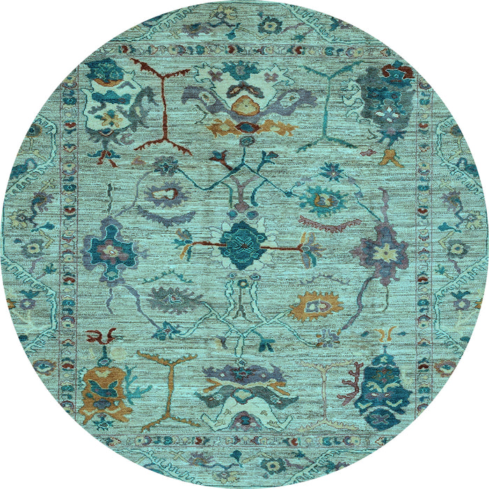 Round Oriental Light Blue Traditional Rug, abs4107lblu