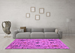 Machine Washable Oriental Purple Traditional Area Rugs in a Living Room, wshabs4107pur