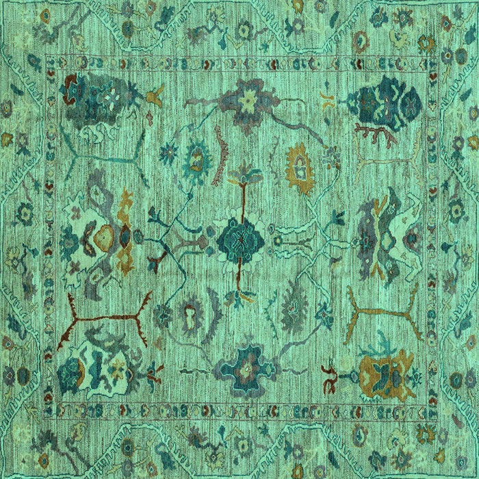 Square Machine Washable Oriental Turquoise Traditional Area Rugs, wshabs4107turq