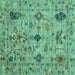 Square Machine Washable Oriental Turquoise Traditional Area Rugs, wshabs4107turq