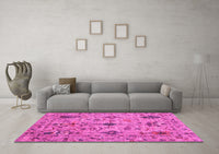 Machine Washable Oriental Pink Traditional Rug, wshabs4107pnk