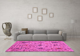 Machine Washable Oriental Pink Traditional Rug in a Living Room, wshabs4107pnk