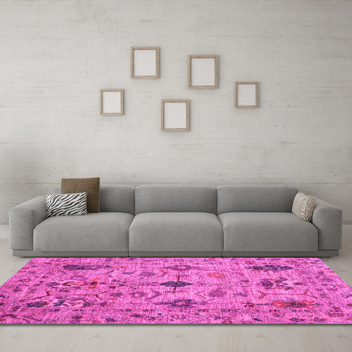 Machine Washable Oriental Pink Traditional Rug in a Living Room, wshabs4107pnk
