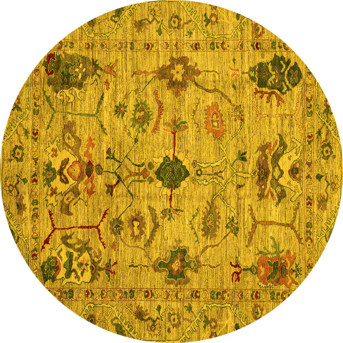 Round Machine Washable Oriental Yellow Traditional Rug, wshabs4107yw