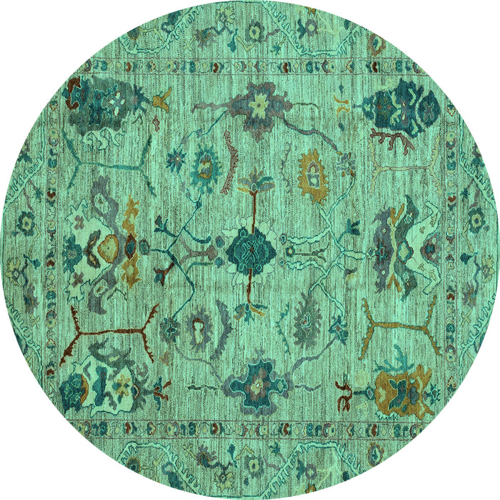 Round Machine Washable Oriental Turquoise Traditional Area Rugs, wshabs4107turq