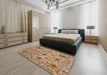 Abstract Brown Sand Brown Oriental Rug in a Bedroom, abs4107