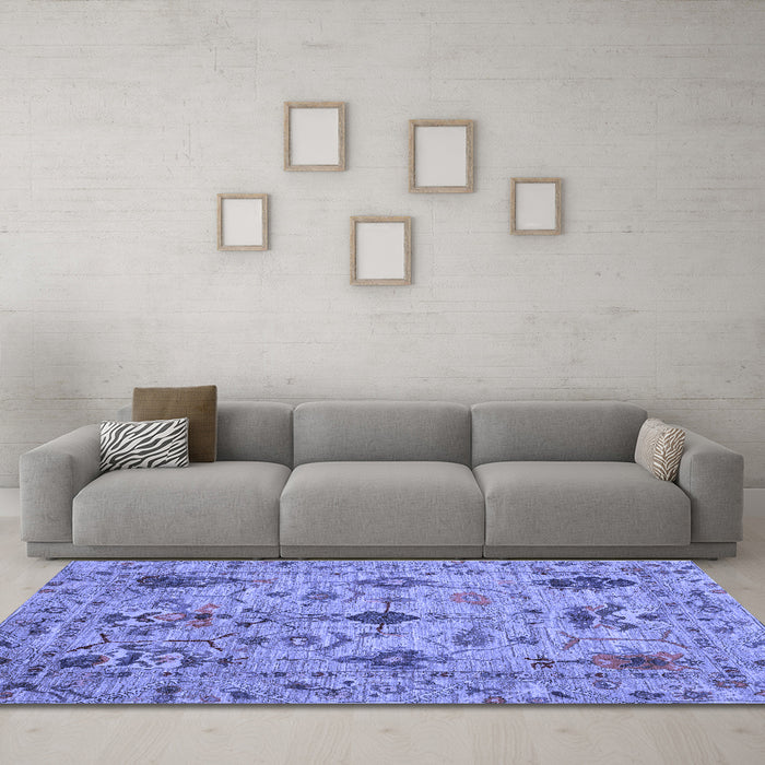 Machine Washable Oriental Blue Traditional Rug in a Living Room, wshabs4107blu