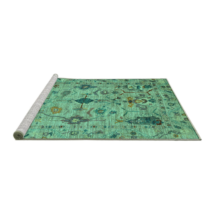 Sideview of Machine Washable Oriental Turquoise Traditional Area Rugs, wshabs4107turq