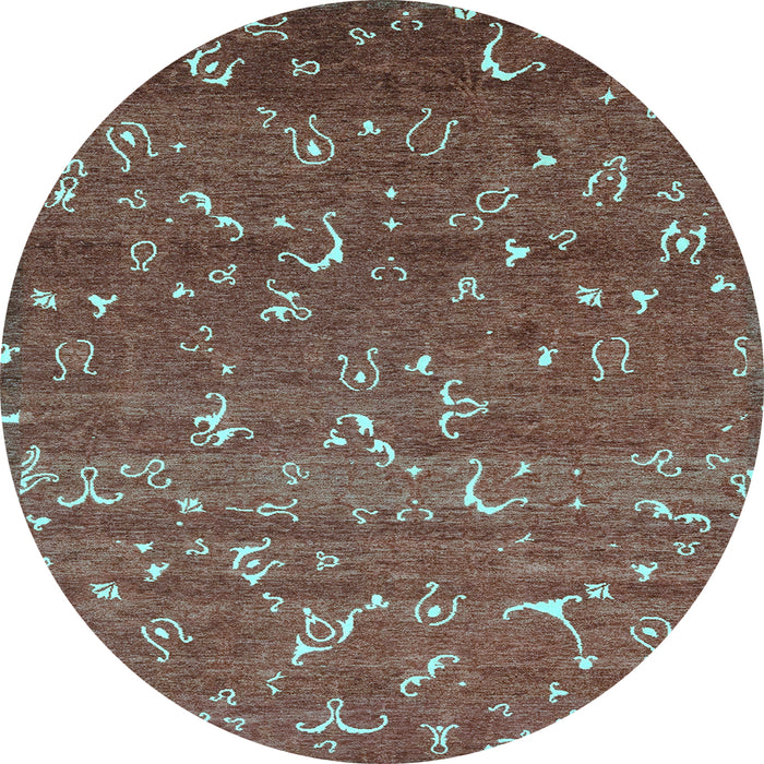 Round Machine Washable Abstract Light Blue Modern Rug, wshabs4109lblu