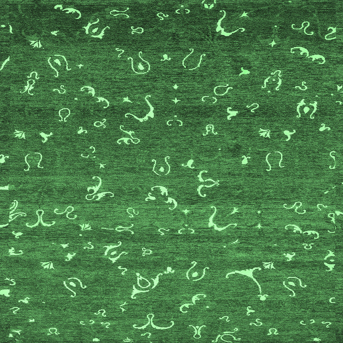 Square Machine Washable Abstract Emerald Green Modern Area Rugs, wshabs4109emgrn