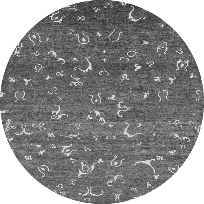 Round Machine Washable Abstract Gray Modern Rug, wshabs4109gry