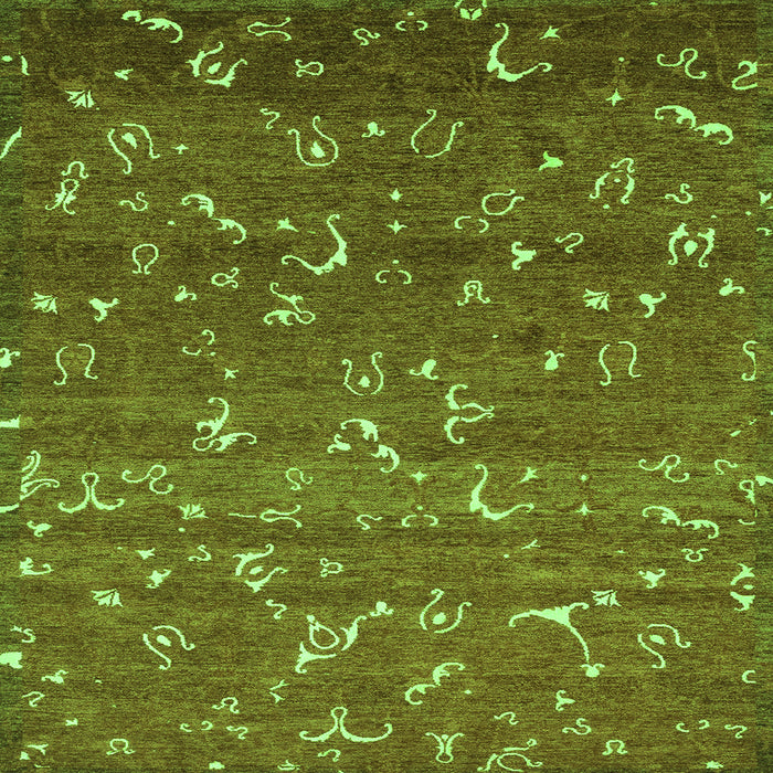 Square Machine Washable Abstract Green Modern Area Rugs, wshabs4109grn