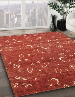 Machine Washable Abstract Bright Orange Rug in a Family Room, wshabs4109