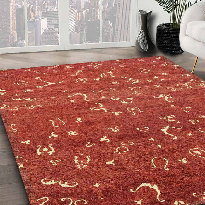 Machine Washable Abstract Bright Orange Rug in a Family Room, wshabs4109