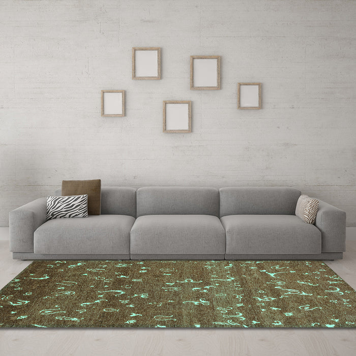 Machine Washable Abstract Turquoise Modern Area Rugs in a Living Room,, wshabs4109turq