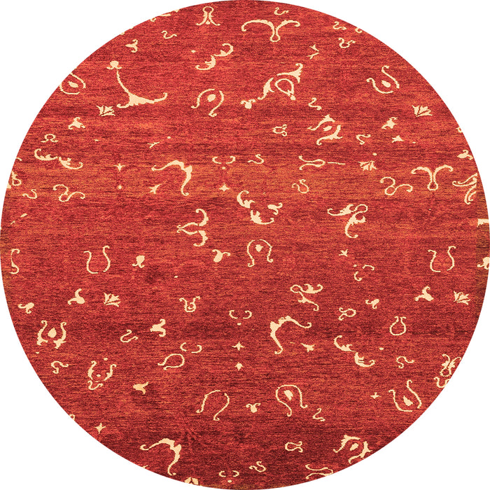 Round Machine Washable Abstract Orange Modern Area Rugs, wshabs4109org