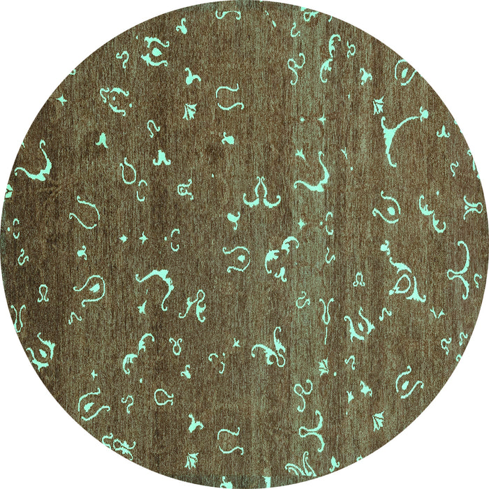 Round Machine Washable Abstract Turquoise Modern Area Rugs, wshabs4109turq