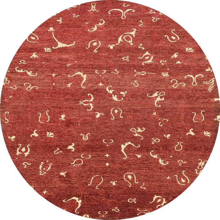 Round Machine Washable Abstract Bright Orange Rug, wshabs4109