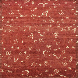 Square Abstract Bright Orange Modern Rug, abs4109