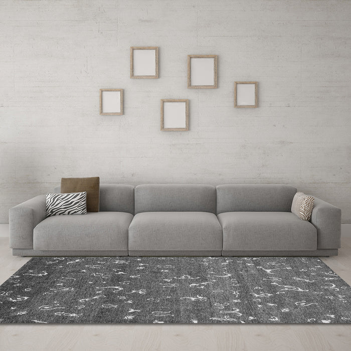 Machine Washable Abstract Gray Modern Rug in a Living Room,, wshabs4109gry