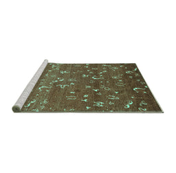 Sideview of Machine Washable Abstract Turquoise Modern Area Rugs, wshabs4109turq
