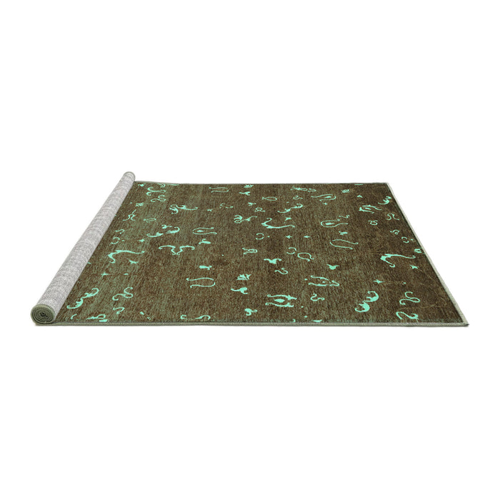 Sideview of Machine Washable Abstract Turquoise Modern Area Rugs, wshabs4109turq