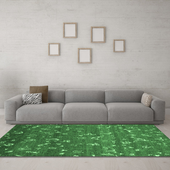 Machine Washable Abstract Emerald Green Modern Area Rugs in a Living Room,, wshabs4109emgrn