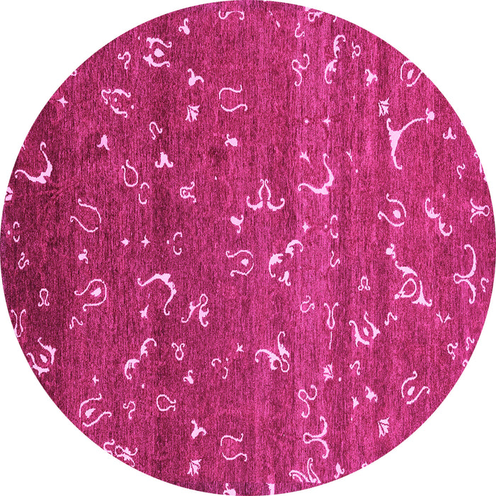 Round Machine Washable Abstract Pink Modern Rug, wshabs4109pnk