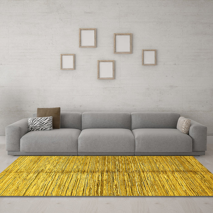 Machine Washable Abstract Yellow Modern Rug in a Living Room, wshabs410yw