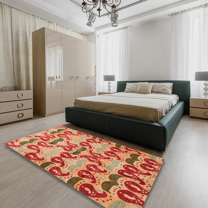 Abstract Red Modern Rug in a Bedroom, abs4110