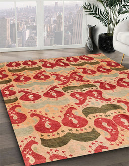 Machine Washable Abstract Red Rug in a Family Room, wshabs4110