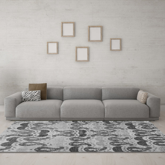 Machine Washable Abstract Gray Modern Rug in a Living Room,, wshabs4110gry