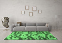 Machine Washable Abstract Emerald Green Modern Rug, wshabs4110emgrn