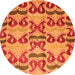 Round Machine Washable Abstract Orange Modern Area Rugs, wshabs4110org