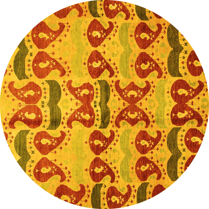 Round Machine Washable Abstract Yellow Modern Rug, wshabs4110yw