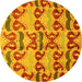 Round Machine Washable Abstract Yellow Modern Rug, wshabs4110yw