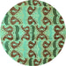 Round Machine Washable Abstract Turquoise Modern Area Rugs, wshabs4110turq