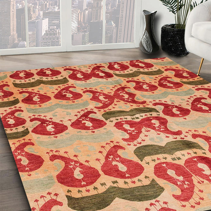 Abstract Red Modern Rug in Family Room, abs4110