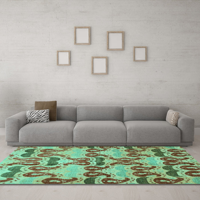 Machine Washable Abstract Turquoise Modern Area Rugs in a Living Room,, wshabs4110turq