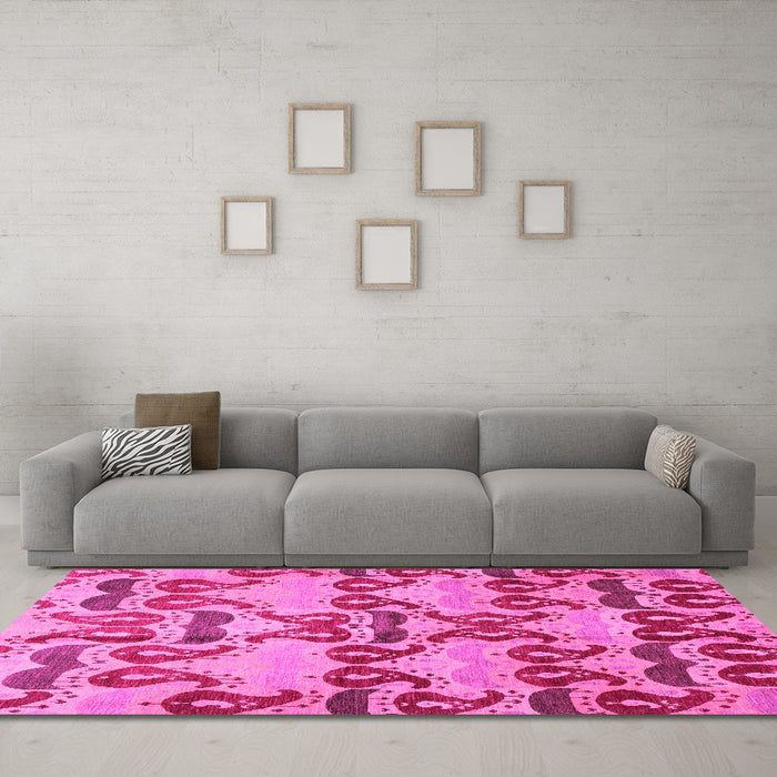 Machine Washable Abstract Pink Modern Rug in a Living Room, wshabs4110pnk
