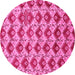 Round Machine Washable Abstract Pink Modern Rug, wshabs4111pnk