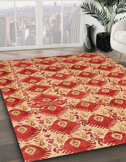 Machine Washable Abstract Neon Red Rug in a Family Room, wshabs4111