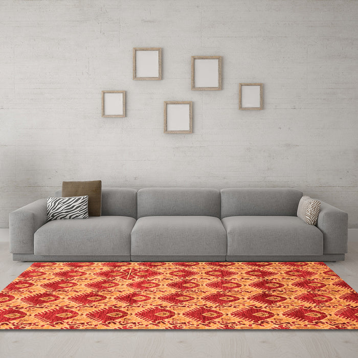 Machine Washable Abstract Orange Modern Area Rugs in a Living Room, wshabs4111org