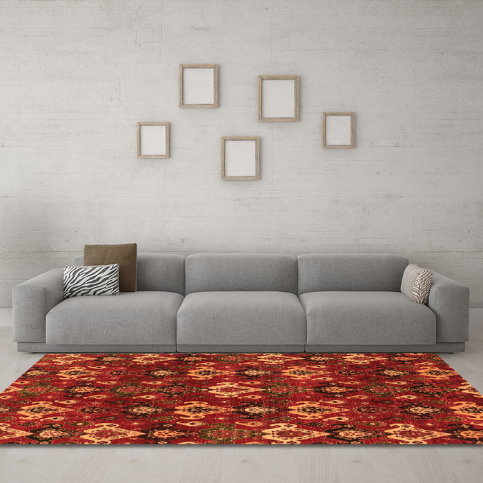 Machine Washable Abstract Orange Modern Area Rugs in a Living Room, wshabs4112org