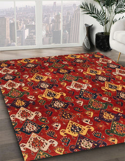 Abstract Red Modern Rug in Family Room, abs4112